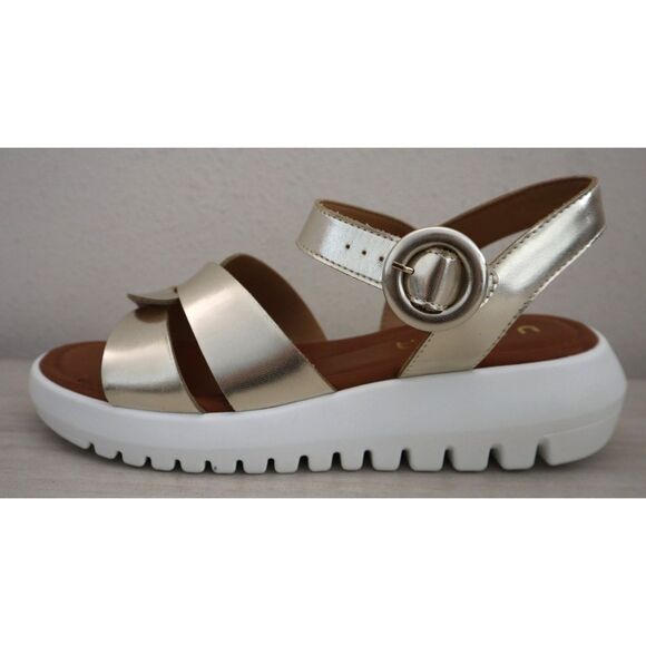 Unisa Women's Sz 10M Gold Frencia Adjustable Strap Footbed Wedge Sandals - Picture 5 of 12